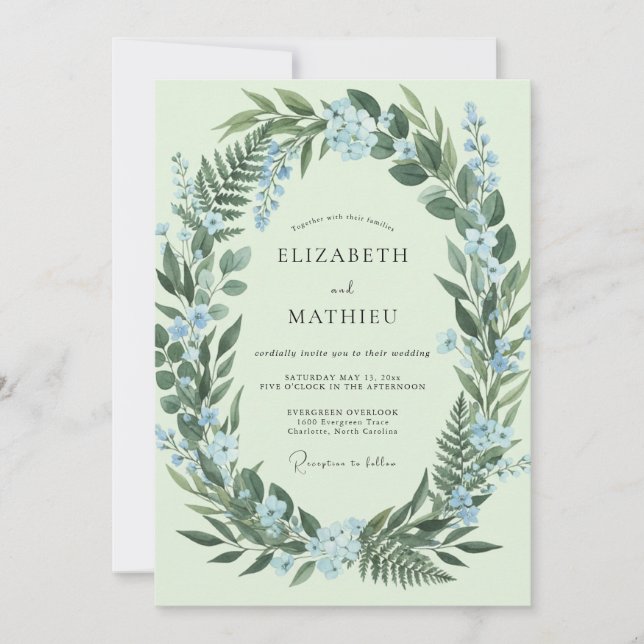Convite Casamento com Samambaia Azure e Hortelã (Frente)