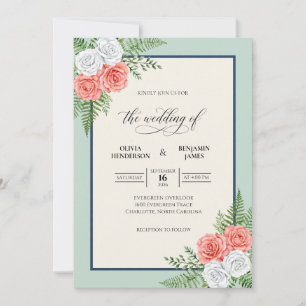 Convite Casamento com Samambaia Coral e Hortelã