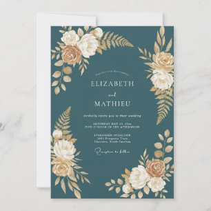 Convite Casamento com samambaia de champanhe Slate