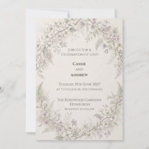 Convite Casamento com Samambaia de Flor de Lilás Suave