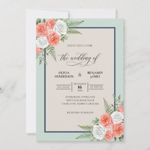 Convite Casamento com Samambaia e Damasco Hortelã
