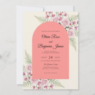 Convite Casamento com Samambaia em Aquarela Coral