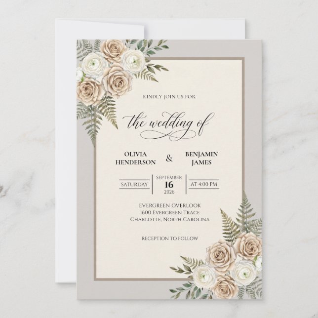 Convite Casamento com Samambaia Salvia Champanhe (Frente)
