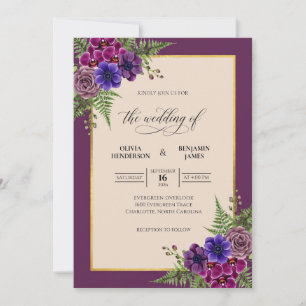 Convite Casamento com Samambaia Violeta Profunda