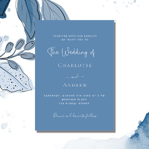 Convite Casamento com script azul Dusty