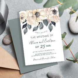 Convite Casamento com script de aquarela floral de creme m