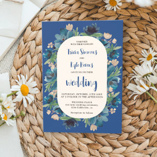 Convite Casamento com script de arco floral azul do Modern
