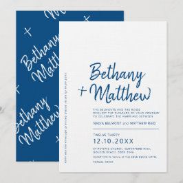 Convite Casamento com script de caligrafia branco azul min