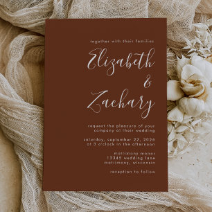 Convite Casamento com Script Minimalista Café Boho