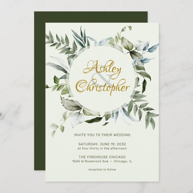 Convite Casamento com Script Verde Moderno Elegante (Frente/Verso)