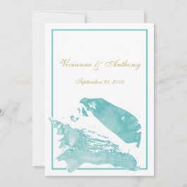 Convite Casamento com Seashell Marinho de ouro e Aqua