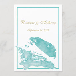 Convite Casamento com Seashell Marinho de ouro e Aqua