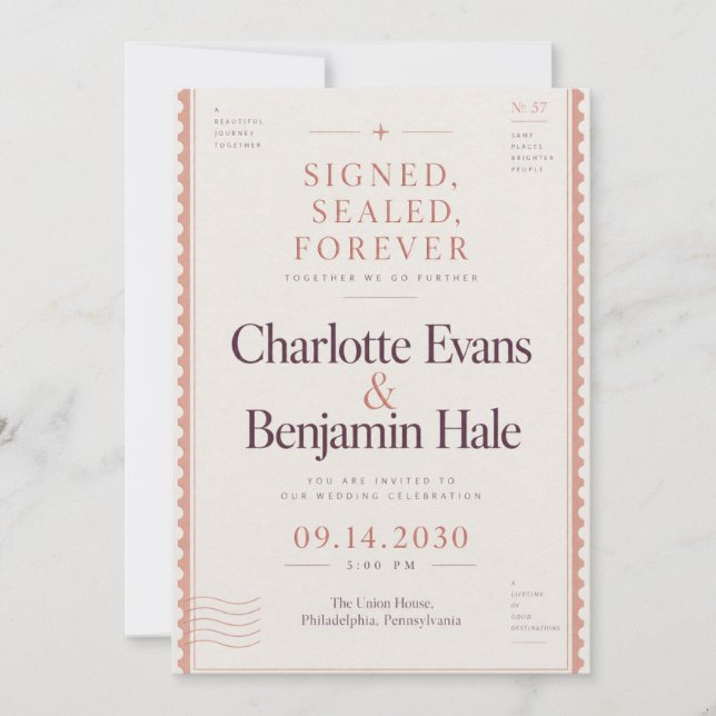 Convite Casamento com Selo Postal Vintage (Frente)