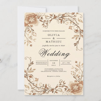 Convite Casamento com Sepia Floral Scroll Arch