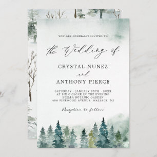 Convite Casamento com Serene Winter Forest Pine Trees