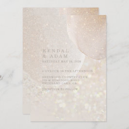 Convite Casamento com Shimmer de Cristal Cinza-Rosa Lumino