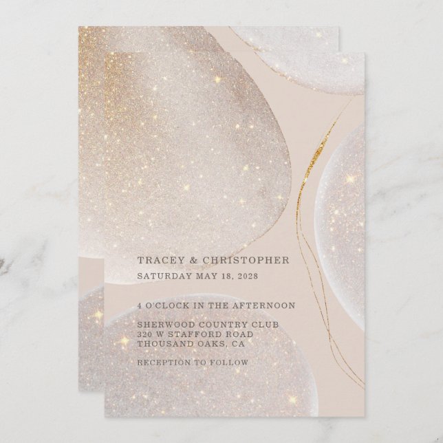 Convite Casamento com Shimmer Dourado Luminoso e Escamudo (Frente/Verso)