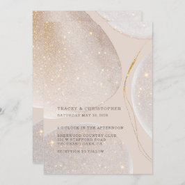 Convite Casamento com Shimmer Dourado Luminoso e Escamudo