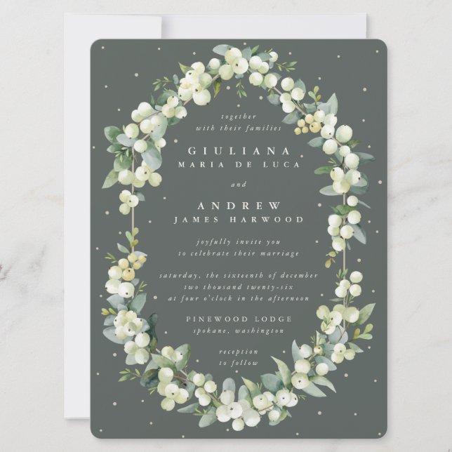 Convite Casamento com Snowberry Verde-Cinza Grande + Eucal (Frente)