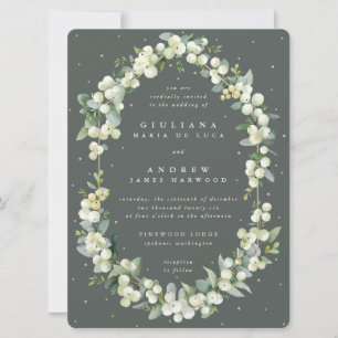 Convite Casamento com Snowberry Verde-Cinza Grande + Eucal