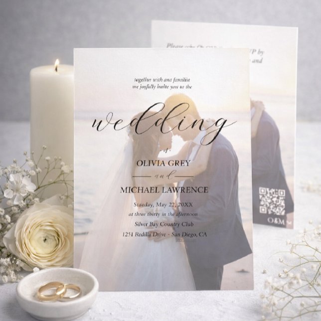 Convite Casamento com Sobreposição de Foto Preto e Branco  (Criador carregado)