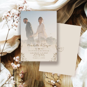 Convite Casamento com Sobreposição de Foto Rústica Minimal