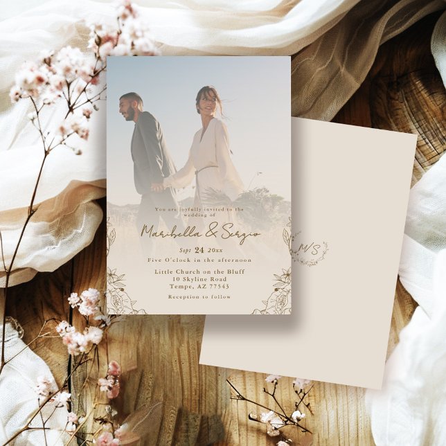 Convite Casamento com Sobreposição de Foto Rústica Minimal (Criador carregado)