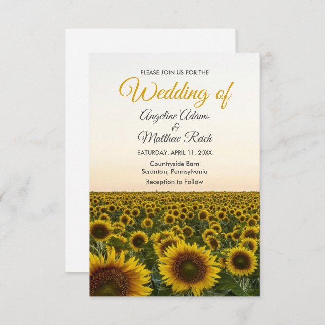 Convite Casamento com Solas Florais Elegante de Flor Sun (Frente/Verso)