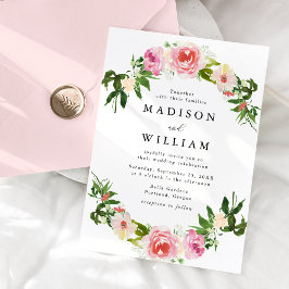 Convite Casamento com Spray Floral Rosa Suave