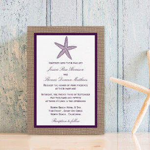 Convite Casamento com Starfish Burlap Beach  Escolha sua c