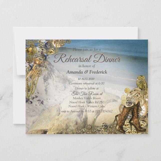 Convite Casamento com Steampunk pelo janto de Ensaios do M (Frente)