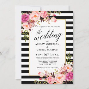 Convite Casamento com Strike Floral Rosa-Rosa