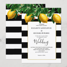 Convite Casamento com Stripe Branca de Limão Botânico Pret