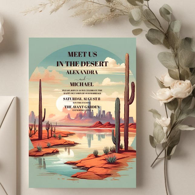 Convite Casamento com Suculentes de Cactus Retro (Criador carregado)