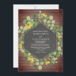 Convite Casamento com Susan Wildflower Plank<br><div class="desc">Um convite de casamento com um design botânico com suspiros de olhos negros e verde sobre um antigo prancha de madeira inspirava fundo.  Personalize o texto branco sobre design geométrica preta no centro.</div>
