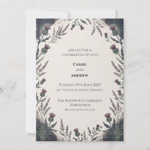 Convite Casamento com Tartã Roxa e Cardo Verde