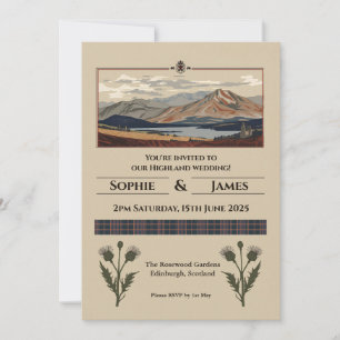 Convite Casamento com Tartan de Cardo Paisagem das Terras