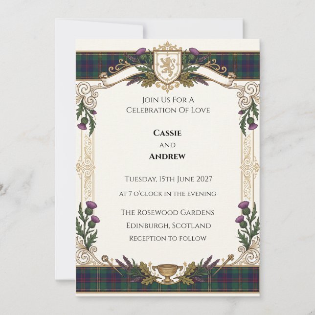 Convite Casamento com Tartan Escocês (Frente)
