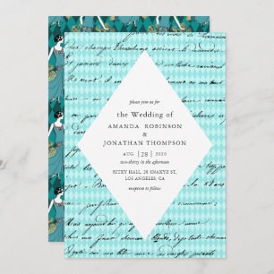 Convite Casamento com Teal e Dourado Paris Tava Calliograf