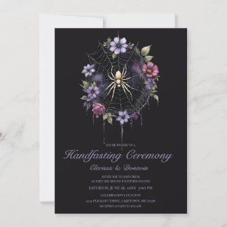 Convite Casamento com Teia Floral de Aranha Roxa Gótica