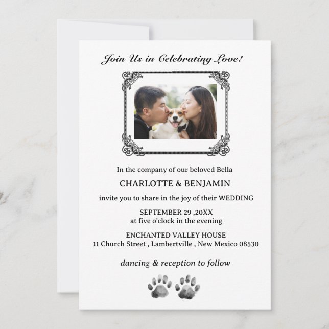 Convite Casamento com Tema de Cachorro com Foto Personaliz (Frente)