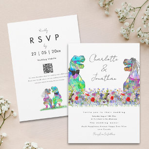 Convite Casamento com tema de dinossauro e flores silvestr