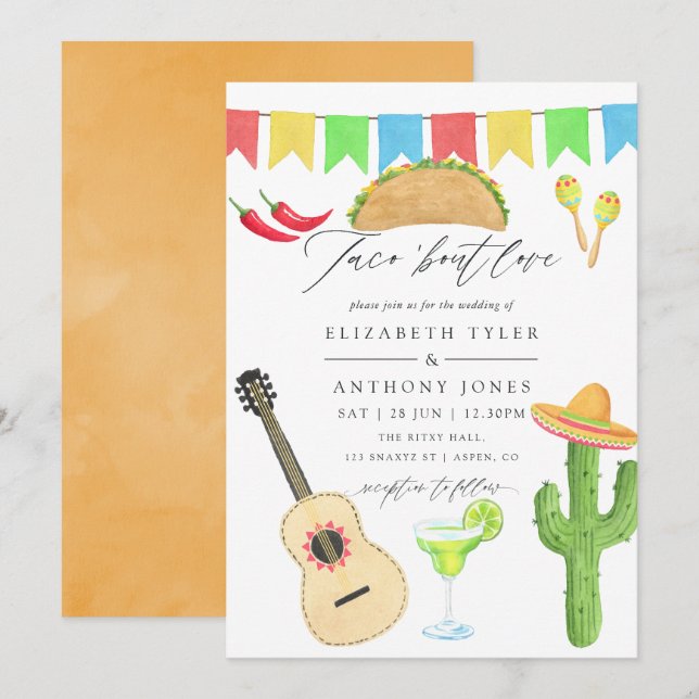 Convite Casamento com tema de Taco Fiesta Mexicana (Frente/Verso)