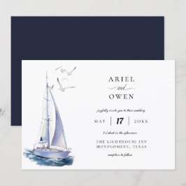 Convite Casamento com tema náutico de iate em aquarela