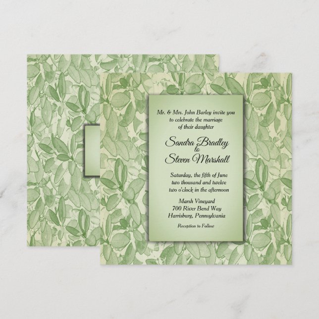 Convite Casamento com Tema Vintage Verde Oliva (Frente/Verso)