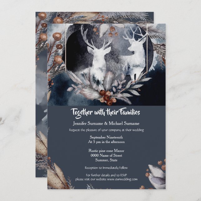 Convite Casamento com terra firme de cor azul-suja (Frente/Verso)