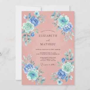 Convite Casamento com Terracota Suave e Folhas em Aqua