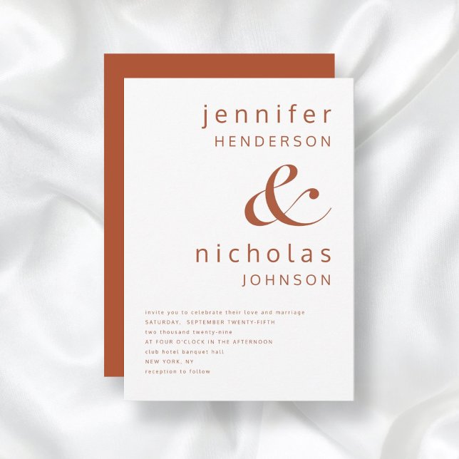 Convite Casamento com Terracotta e Tipografia Moderna Bran (Front / Terracotta & White Modern Typography Wedding Invitation)