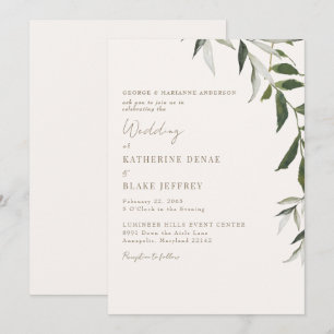 Convite Casamento com Texto Dourado e Verde Claro Champagn