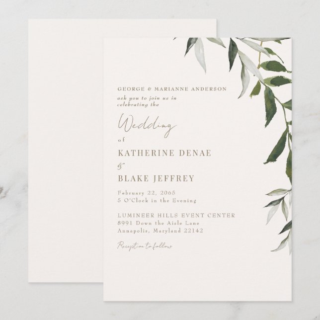 Convite Casamento com Texto Dourado e Verde Claro Champagn (Frente/Verso)